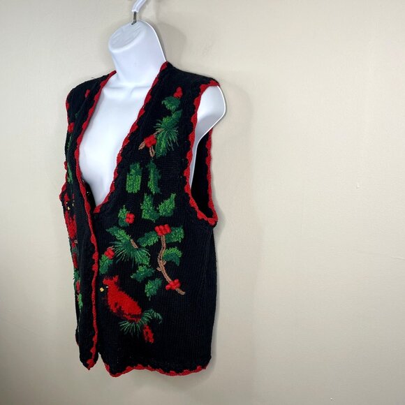 Vintage Bechamel Christmas Cardinal Bird Sweater Vest Medium Embroidered Holiday - Picture 7 of 10